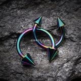 Detail View 1 of Colorline PVD Basic Spike Top Horseshoe Circular Barbell-Rainbow