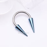Detail View 1 of Colorline Long Spikes Steel Horseshoe Circular Barbell-Blue