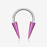 Colorline Long Spikes Steel Horseshoe Circular Barbell-Purple