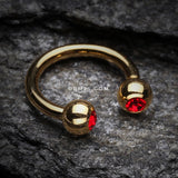 Detail View 1 of Gold Plated Gem Ball Horseshoe Circular Barbell-Red