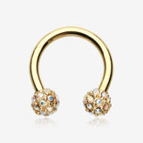 Golden Pave Sparkle Full Dome Horseshoe Circular Barbell
