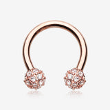 Rose Gold Pave Sparkle Full Dome Horseshoe Circular Barbell
