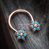 Detail View 1 of Rose Gold Turquoise Spring Flower Sparkle Horseshoe Circular Barbell-Turquoise/Aurora Borealis