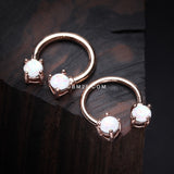 Detail View 1 of Rose Gold Opalescent Sparkle Prong Horseshoe Circular Barbell-White