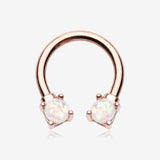 Rose Gold Opalescent Sparkle Prong Horseshoe Circular Barbell