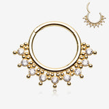 Golden Royal Bali Floral Studded Sparkle Seamless Clicker Hoop Ring