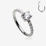 Brilliant Sparkle Solitaire CZ Multi-Gem Side Facing Seamless Clicker Hoop Ring