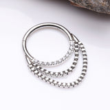 Detail View 2 of Majestic Sparkle Double Chained Seamless Clicker Hoop Ring-Clear Gem