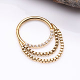 Detail View 2 of Golden Majestic Sparkle Double Chained Seamless Clicker Hoop Ring-Clear Gem