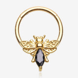 Golden Majestic Queen Bee Sparkle Steel Seamless Clicker Hoop Ring-Black