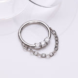 Detail View 1 of Chained Classic 3 Gem Sparkle Clicker Hoop Ring-Clear Gem