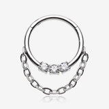 Chained Classic 3 Gem Sparkle Clicker Hoop Ring