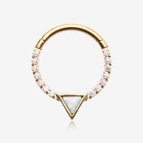 Golden Fire Opal Triangle Multi-Gem Sparkle Rim Seamless Clicker Hoop Ring