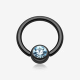 Colorline PVD Gem Ball Captive Bead Ring-Black/Aqua