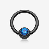 Colorline PVD Gem Ball Captive Bead Ring-Black/Blue