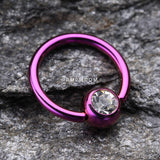 Colorline PVD Gem Ball Captive Bead Ring-Purple/Clear