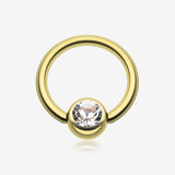Gold Plated Gem Ball Captive Bead Ring