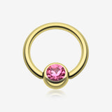 Gold Plated Gem Ball Captive Bead Ring-Pink