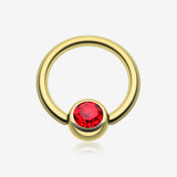 Gold Plated Gem Ball Captive Bead Ring-Red