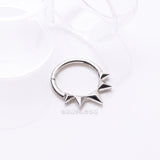 Detail View 2 of Triangle Pyramid Studded Spike Steel Clicker Hoop Ring