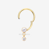Detail View 1 of Golden Simply Sparkly Dangle Gem Steel Clicker Hoop Ring-Clear Gem
