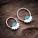 Detail View 1 of Tribal Turquoise Floral Elegance Steel Captive Bead Ring-White/Turquoise