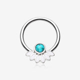 Tribal Turquoise Floral Elegance Steel Captive Bead Ring-White/Turquoise