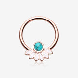 Rose Gold Tribal Turquoise Floral Elegance Steel Captive Bead Ring