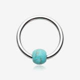 Turquoise Stone Ball Steel Captive Bead Ring