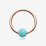 Rose Gold Turquoise Stone Ball Captive Bead Ring
