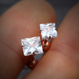 Detail View 1 of Rose Gold Square Gem Crystal Cartilage Tragus Earring-Clear Gem