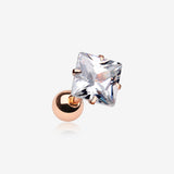 Rose Gold Square Gem Crystal Cartilage Tragus Earring-Clear Gem