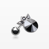 Crown Topped Gem Cartilage Earring-Hematite