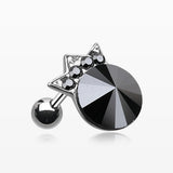 Grand Crown Topped Gem Cartilage Earring-Hematite