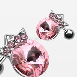 Grand Crown Topped Gem Cartilage Earring-Pink