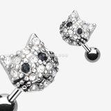 Detail View 1 of Adorable Kitty Multi-Gem Cartilage Earring-Clear Gem/Black