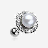 Pearl Blossom Sparkle Cartilage Tragus Earring-Clear Gem/White