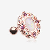 Rose Gold Grand Florid Opal Cartilage Tragus Earring-White
