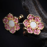 Detail View 2 of Golden Opal Avens Flower Cartilage Tragus Earring-Pink/White