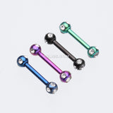 Detail View 1 of Colorline PVD Double Aurora Gem Ball Steel Cartilage Tragus Barbell-Green/Clear