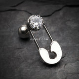 Detail View 1 of Sparkle Safety Pin Cartilage Tragus Barbell-Clear Gem