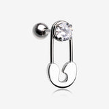 Sparkle Safety Pin Cartilage Tragus Barbell-Clear Gem