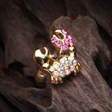 Detail View 2 of Golden Adorable Fiddler Crab Sparkle Cartilage Tragus Earring-Pink/Aurora Borealis