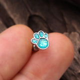 Detail View 1 of Adorable Paw Print Opal Sparkle Cartilage Tragus Earring-Teal