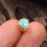 Detail View 1 of Golden Adorable Paw Print Opal Sparkle Cartilage Tragus Earring-Teal