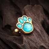 Detail View 2 of Golden Adorable Paw Print Opal Sparkle Cartilage Tragus Earring-Teal