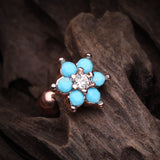 Detail View 2 of Rose Gold Turquoise Spring Flower Sparkle Cartilage Tragus Earring-Turquoise/Clear