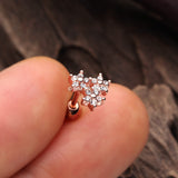 Detail View 1 of Rose Gold Triple Flower Sparkle Cartilage Tragus Earring-Clear Gem