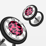 A Pair of Leopard Gem Rimmed Faux Gauge Plug Earring-Pink