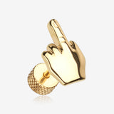 A Pair of Golden Middle FU Finger Steel Fake Plug Earring-Gold